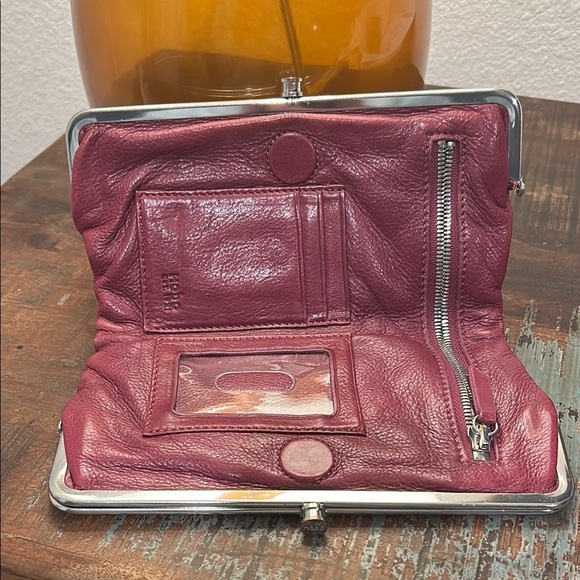 HOBO Burgundy Leather Clutch with Silver Trim - Picture 16 of 16